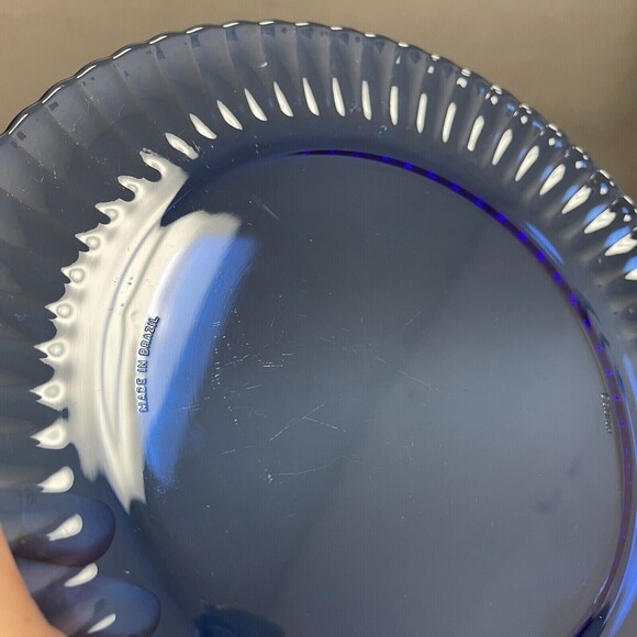 Colorex Cobalt Blue Dinner Glass Plates Fluted Edge Scalloped Brazil Lot of 2 - Picture 10 of 10